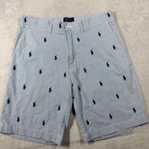 Polo Ralph Lauren Shorts All Over Pony Print Blue White Striped Size 32